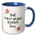 thumbnail image 1 of 3drose, Floral Best First Grade Teacher Ever Pretty Watercolor Pink Flowers, 11oz Two-tone Blue Mug, 1 of 6