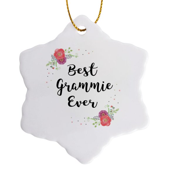3drose, Floral Best Grammie Ever Pretty Watercolor Pink Flowers Grandma Love, 3 inch Snowflake Porcelain Ornament