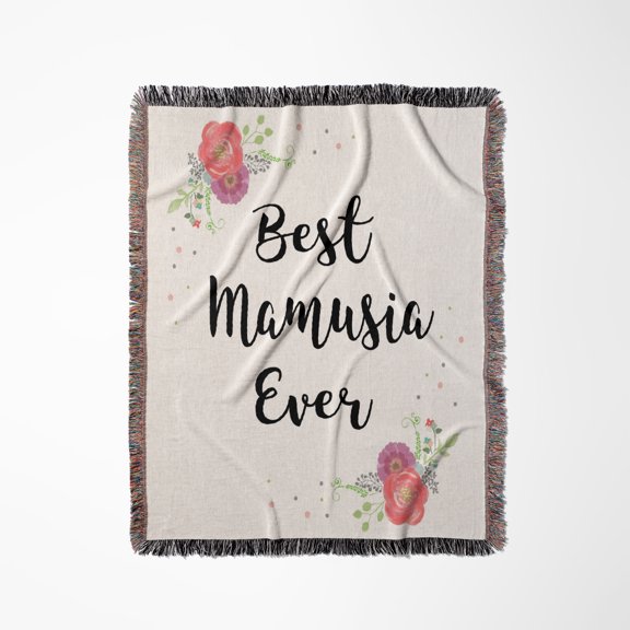 Floral Best Mamusia Ever Pretty Watercolor Pink Flowers - Polish Mom, Woven Blanket