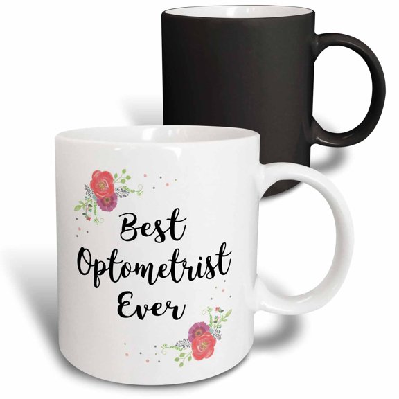 3drose, Floral Best Optometrist Ever Watercolor Pink Flower Optometry Work Job, 11oz Magic Transforming Mug