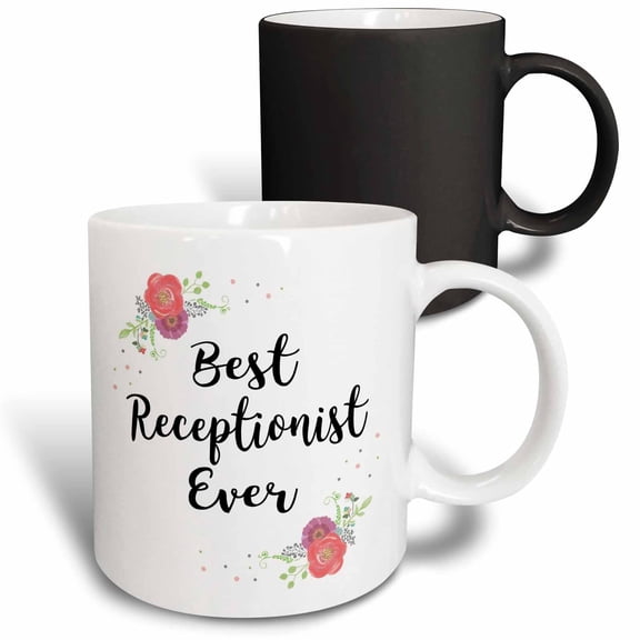 3drose, Floral Best Receptionist Ever Watercolor Pink Flowers Reception Clerk, 11oz Magic Transforming Mug