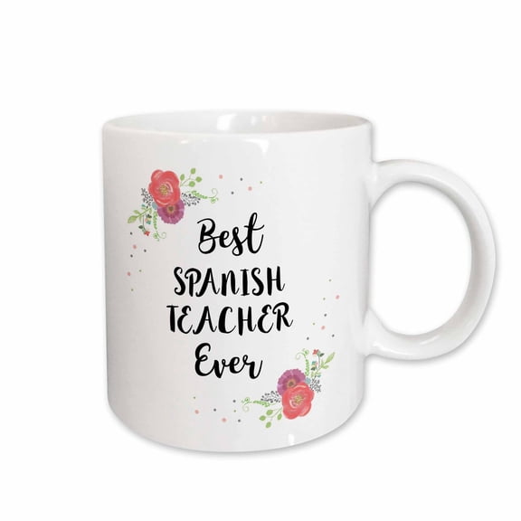 3drose, Floral Best Spanish Teacher Ever Watercolor Pink Flowers Teaching Gift, 11oz Mug