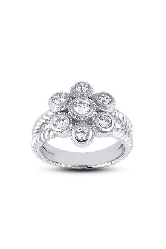 Floral Bezel Set Split Shank Women's Engagement Ring 2 Ct Diamond 14K White Gold Over