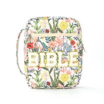 Floral Bible Cover Case for Women,Large Bible Tote Bags Chenille Letter Zippered Book Cover Carrying Case with Handle and Pockets ,Bible Study Supplies Accessories Christian Gifts for Women