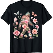 Floral Bigfoot Vintage Colorful Flowers Sasquatch Lover T-Shirt