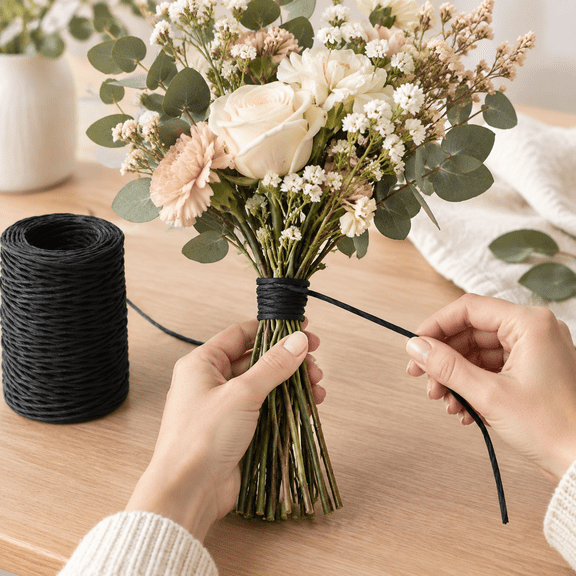 Floral Bind Wire Wrap Twine, 2mm Florist Wire Iron Wire Paper Covered Vine Wrapping Binding Wire for Flower Bouquets, Black