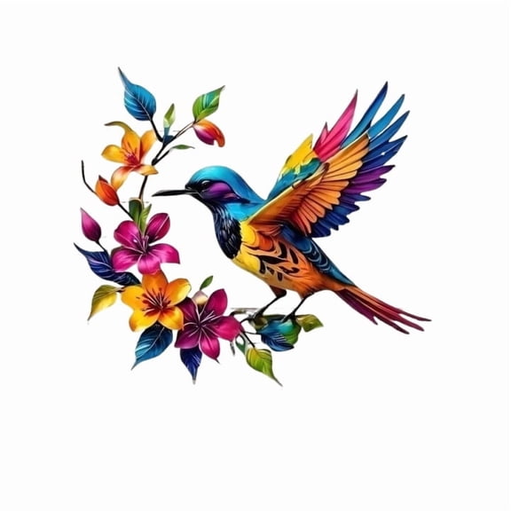 Floral Bird Metal Wall Art Colorful Iron Hanging Sculpture For Outdoor Garden Fence Porch Decoration