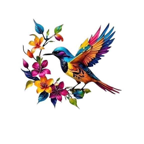 Floral Bird Metal Wall Art Colorful Iron Hanging Sculpture For Outdoor Garden Fence Porch Decoration
