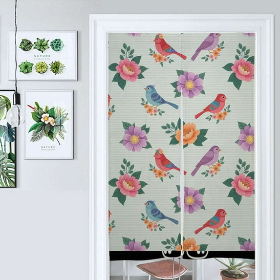 Floral Bird Pattern Pretty Pastel Door Curtain Nordic Living Room DoorCurtain Porch Partition Curtain Kitchen Rative Half Curtain