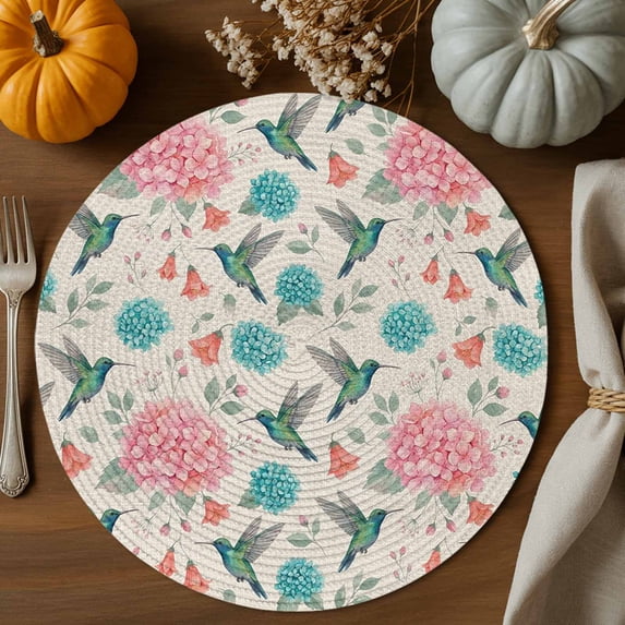 Round Rusty Table Floral Bird Round Braided Placemats 15