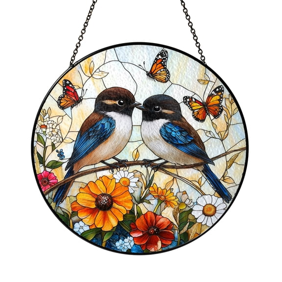 Floral Bird Stained Glass Style Panel – Artistic Window Accent