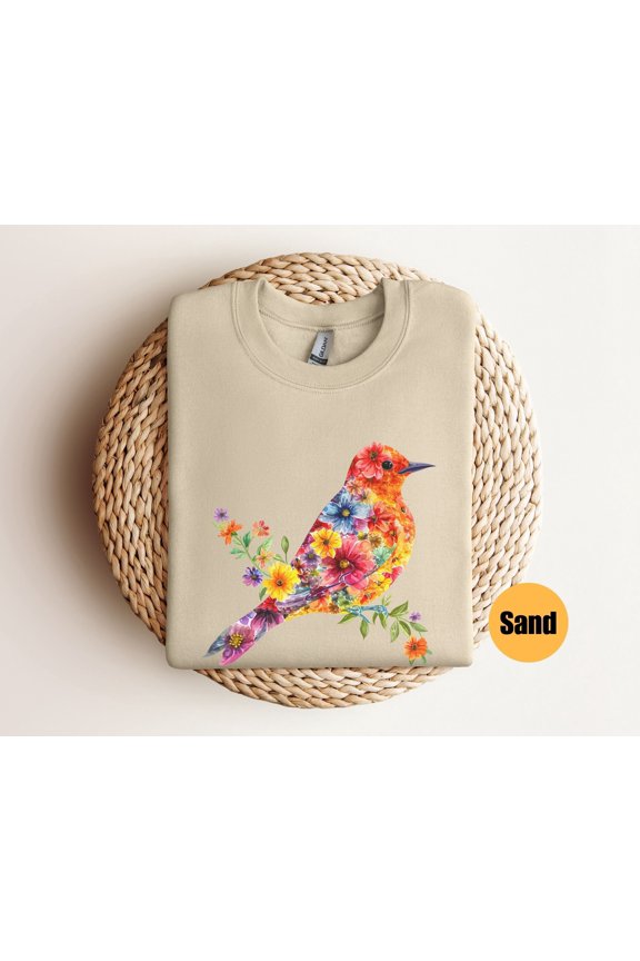 Floral Bird T-Shirt Gifts For Bird Lover Bird T-Shirt Gift For Her Bird Floral T Shirt Flo