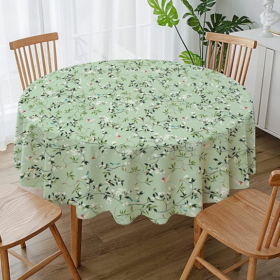 Floral Bird Tablecloth,Green French Tablecloth for Rectangle Tables 60 x 60,Perfect for Kitchen Dinner,Restaurant,Holiday Picnic Table Cover
