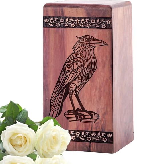 Floral Bird Theme Urn for Human Ashes/Pet Ash - Wooden Urns for Male/Female - Cremation Funeral Urns - Memorial Urns - 10inch, Large Size - Single 1Pcs
