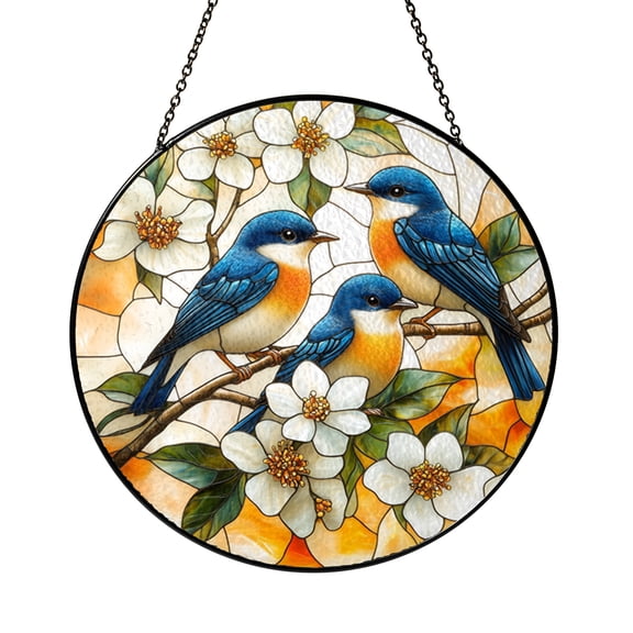 Floral Bird Theme Window Art – Stained Glass Style Nature Panel