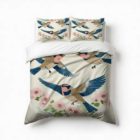 Floral Birds Flight Bedding Set 3 Pcs Soft Microfiber Quilt Cover For Bedroom Decor, Comforter Cover With 2 Pillowcase