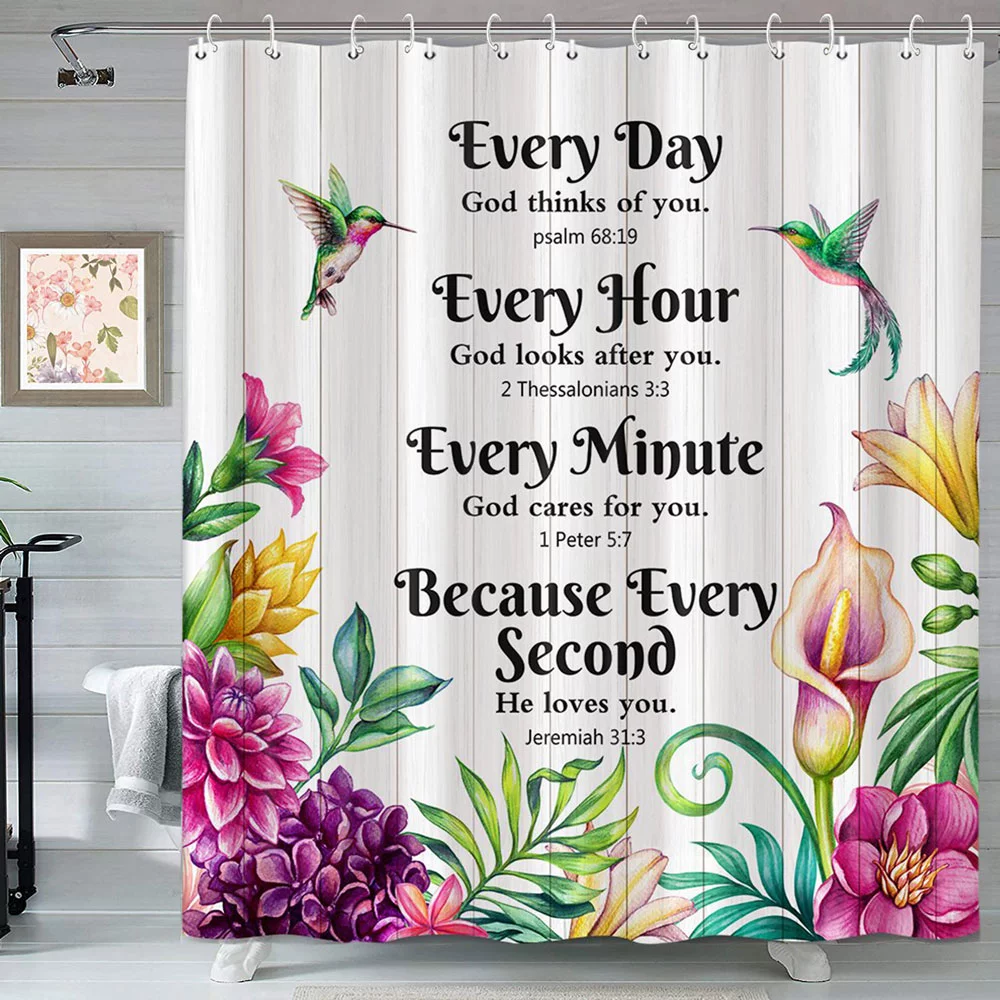 Floral Birds Inspiration Quotes Shower Curtain, Bible Verse ...