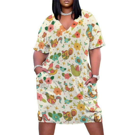 Floral Birds Pattern Cream Background Summer Dresses for Women Beach Boho