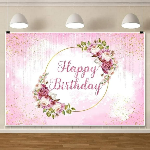 Floral Birthday Backdrop Gentle Pink Rose Flower Dot Photography Background Women Girls Birthday Party Baby Shower Decor Photo Booth
