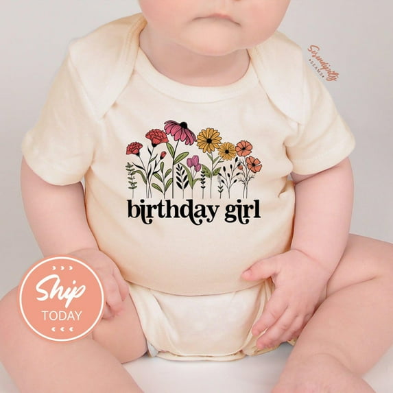 Floral Birthday Girl Onesie, Turning 1 Baby Bodysuit, 1St Birthday Present For Newborn Girl, First Birthday Outfit, Cute Baby Onesie, BABY BODYSUIT LAT 4424