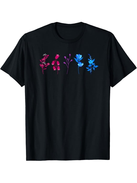 Floral Bisexual Pride, Cute LGBTQ Bi Gift, Boho LGBT Flowers T-Shirt men and women can wear, black, white, gifts