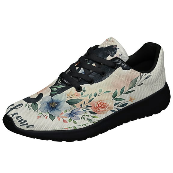 Floral Black Cat Shoes Sneakers Black Size 3.5