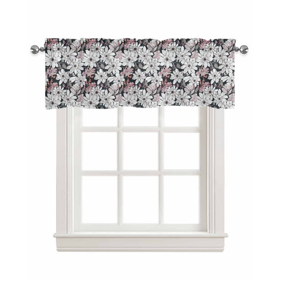 Floral Black Linen Curtain Valance for Bedroom/Bathroom/Kitchen/Office/Living/Dining Room Window,Vintage Plant Abstract Watercolor Boho Rod Pocket Topper Decorative Cafe Drapes Panel 42"x18"