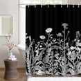 thumbnail image 1 of Floral Black Shower Curtain – Border Grey White Herbs and Wildflowers – Botanical Vintage Engraving Light – Waterproof Polyester Fabric with Hooks (72"x72) – Add Elegant Nature-Inspired Beauty, 1 of 6