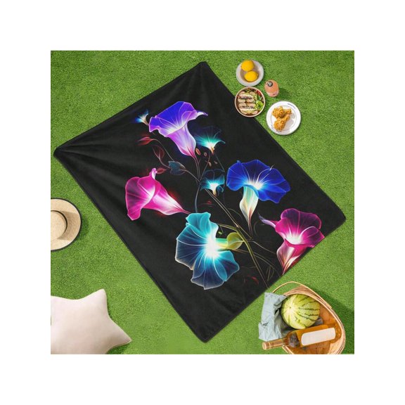 Floral Black Wall Hanging Picnic Blanket With Vibrant Colors For Outdoor Gatherings Durable Lightweight Comfortable Artistic Design Style Festive Theme Fun Celebration