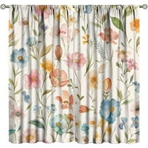Floral Blackout Curtain, Boho Watercolor Flower Plant Botanical Window Treatment Curtains For Cafe Bedroom Office Dining Room Living Room Kitchen Drapes 26"W x 45"L (Pack of 2)