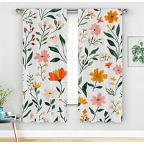 Floral Blackout Curtains, Boho Colorful Flowers Print Decor for Home Bedroom Living Room Grommet Window Darkening Drapes,A