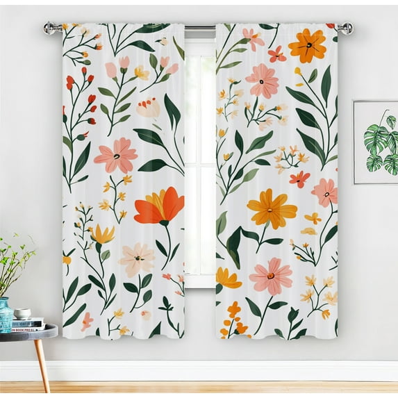 Floral Blackout Curtains, Boho Colorful Flowers Print Decor for Home Bedroom Living Room Grommet Window Darkening Drapes,A