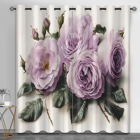 Floral Blackout Curtains For Girls Boys Home Decor, Purple Floral Curtain, Boho Style Grommet Drapes For Living Room Bedroom Home Decor 42"W x 108"L (Pack of 2)