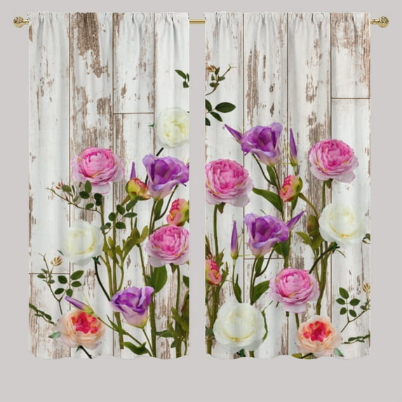 Floral Blackout Curtains for Living Room Rustic Rose Pink Flowers Vintage Country Energy Saving Grommets Window Panels for Bedroom & Living Room W63 x L63 Inch