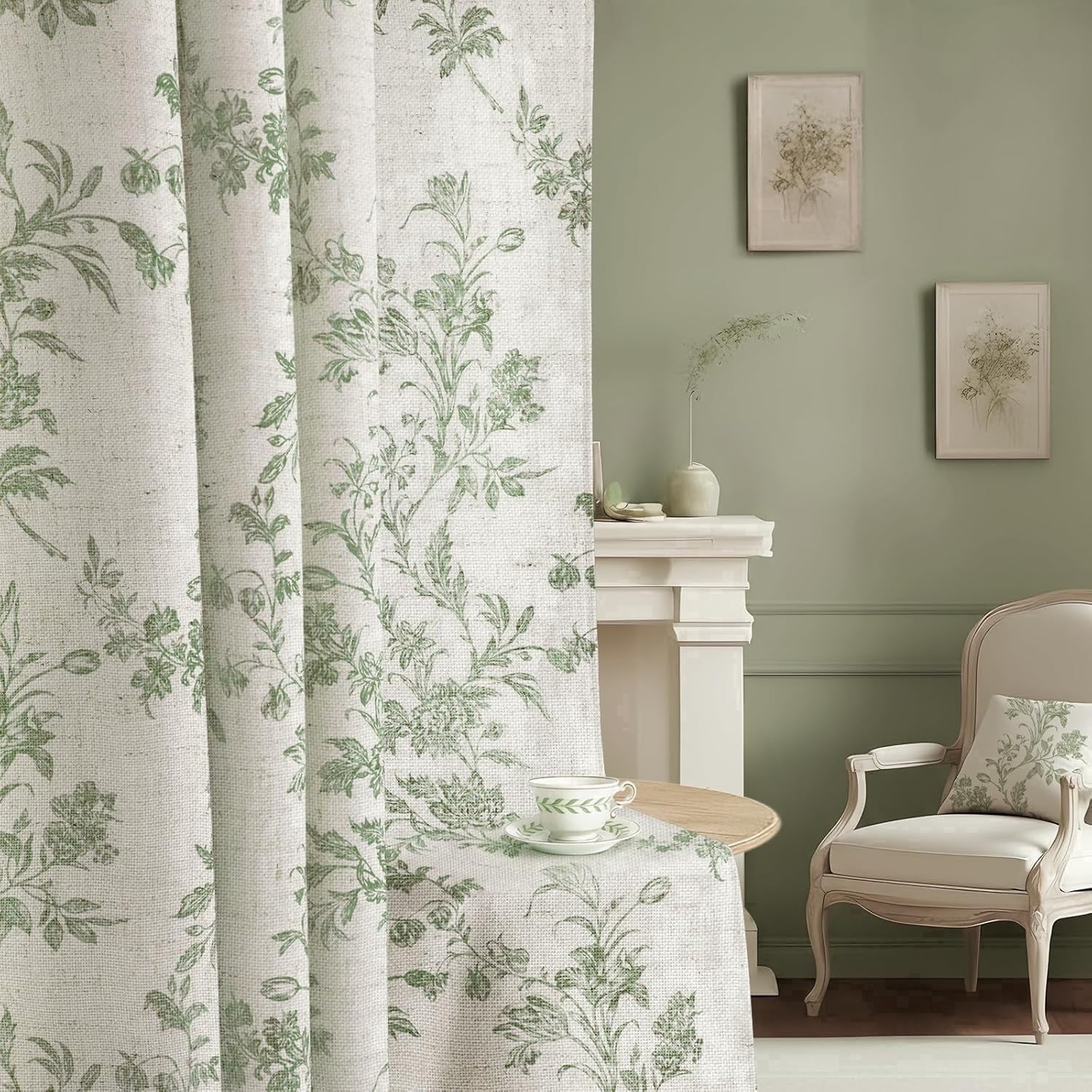 Floral Blackout Curtains Sage Green Printed Curtains Floral Blackout Curtains Farmhouse Boho Cottagecore Spring Curtains for Bedroom Modern Living Room 52"W x 84"L