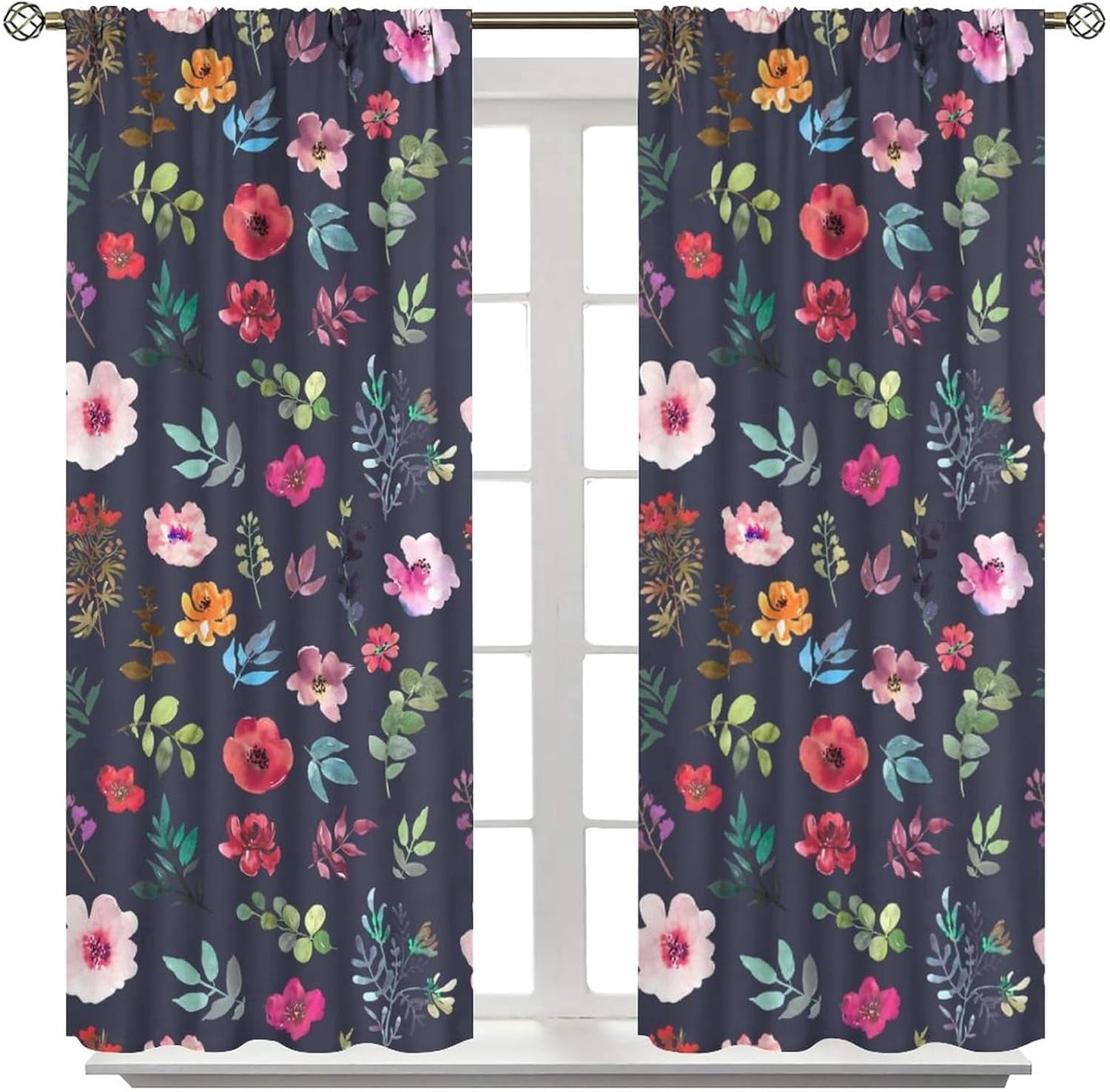 Floral Blackout Curtains, Watercolor Floral Boho Flower Decoration Curtains Window Treatments for Living Room Bedroom Kithen Decor 2 Panel Sets, 42x54 Inch