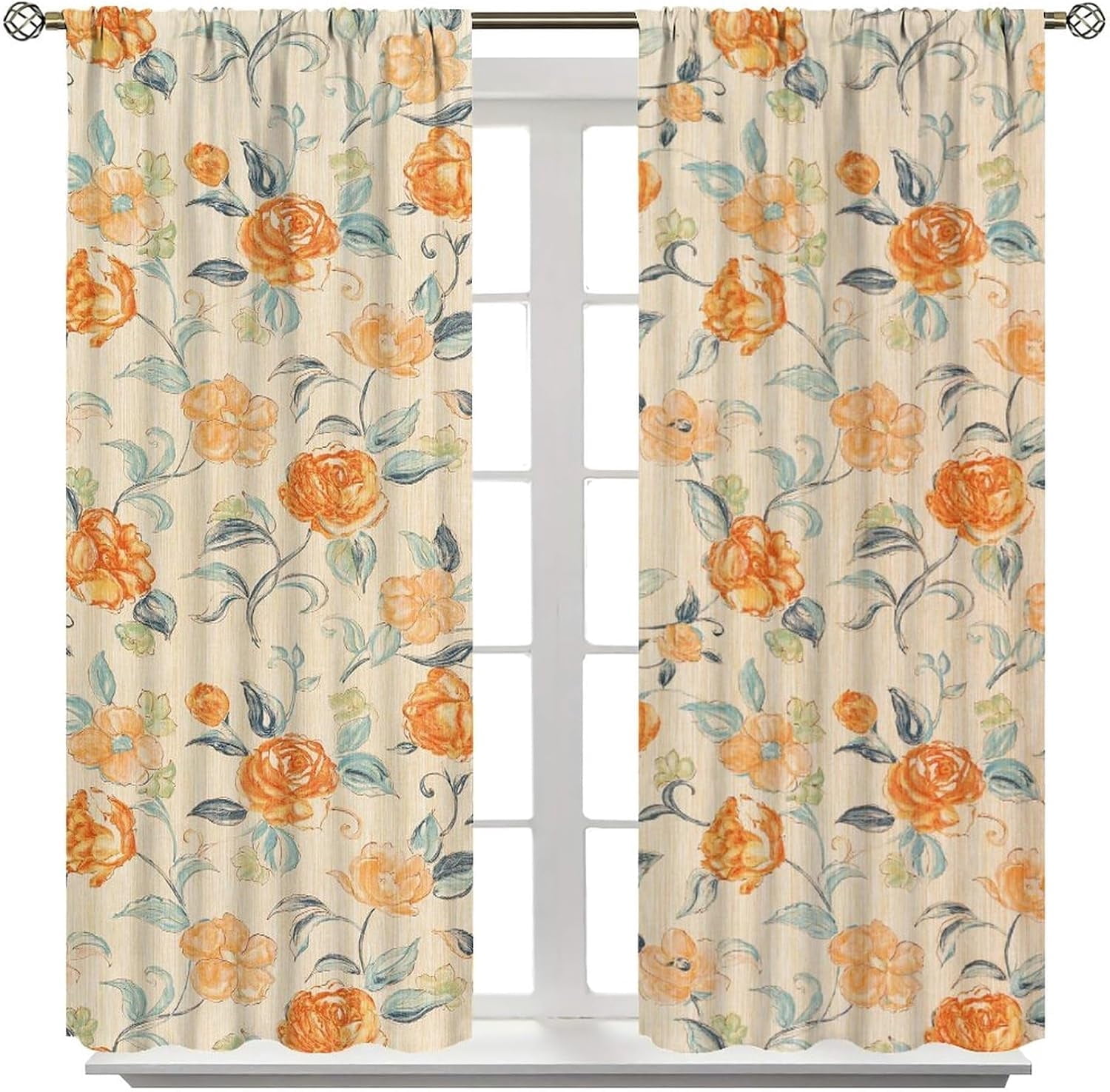 Floral Blackout Curtains, Watercolor Floral Boho Flower Decoration Curtains Window Treatments for Living Room Bedroom Kithen Decor 2 Panel Sets, 42x63 Inch