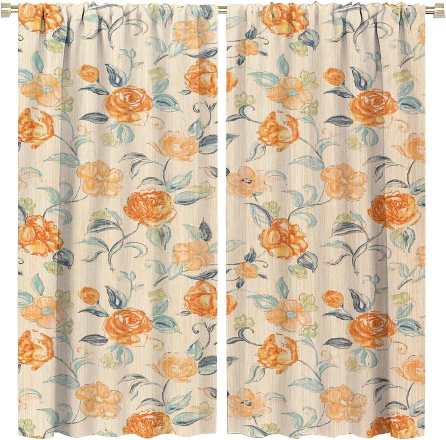Floral Blackout Curtains, Watercolor Floral Boho Flower Decoration Curtains Window Treatments for Living Room Bedroom Kithen Decor 2 Panel Sets, 52x84 Inch