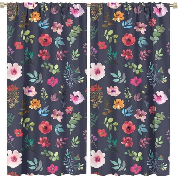 Floral Blackout Curtains, Watercolor Floral Boho Flower Decoration Curtains Window Treatments for Living Room Bedroom Kithen Decor 2 Panel Sets, 52x84 Inch