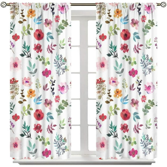 Floral Blackout Curtains, Watercolor Floral Pink Flower Decoration Curtains Window Treatments for Living Room Bedroom Kithen Decor, Boho Wild Flower Drapes 2 Panel Sets,42x63 Inch
