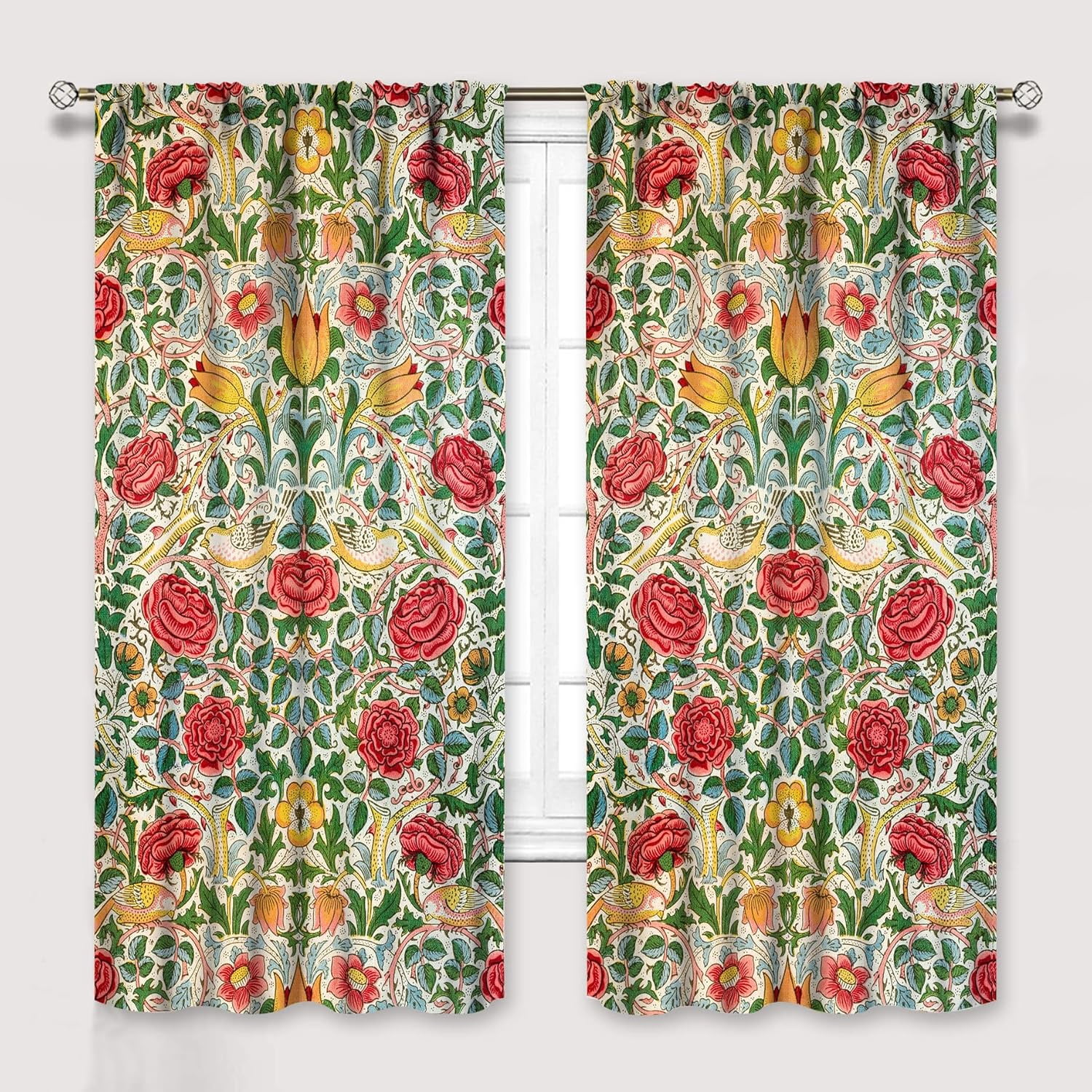 Floral Blackout Curtains, William Morris Watercolor Vintage Floral ...