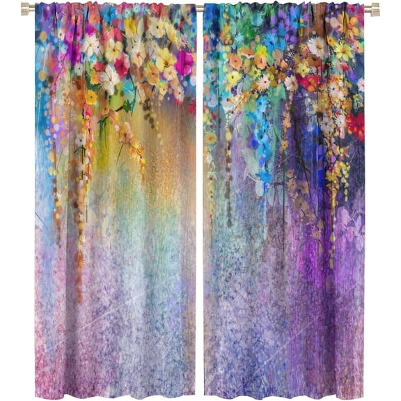 Floral Blackout Windows Curtains Weeping Purple Flowers Floral Curtains, for Home Living Room Bedroom Decor 42x54in 2 Panels