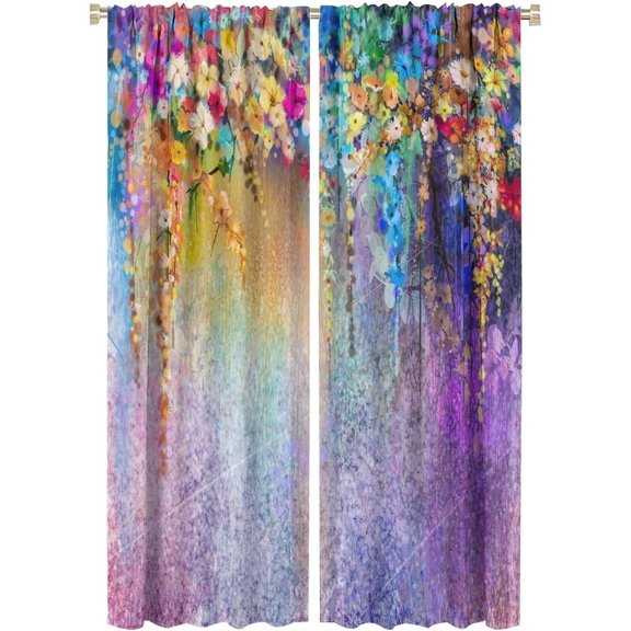 Floral Blackout Windows Curtains Weeping Purple Flowers Floral Curtains, for Home Living Room Bedroom Decor 52x84in 2 Panels