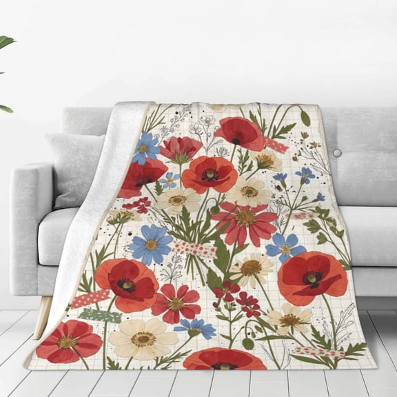 Floral Blanket, Colorful Daisy Plant Flannel Throw Blanket, Soft Lightweight Cozy Blanket for Couch, Sofa, Bed, Home Decor 50x40