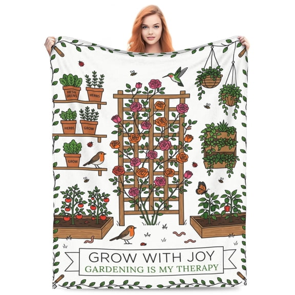 Floral Blanket, Flannel Gardening Plant Initial Pattern Soft Warm Cozy All Season Blanket 50x40