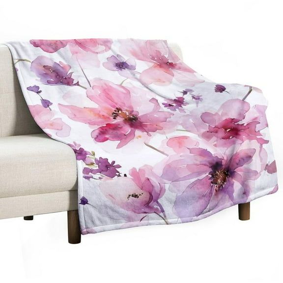 Floral Blanket Fleece Throw for Bed Sofa Travel and Camping, Super Soft Cozy Fluffy Plush Blanket for All Seasons