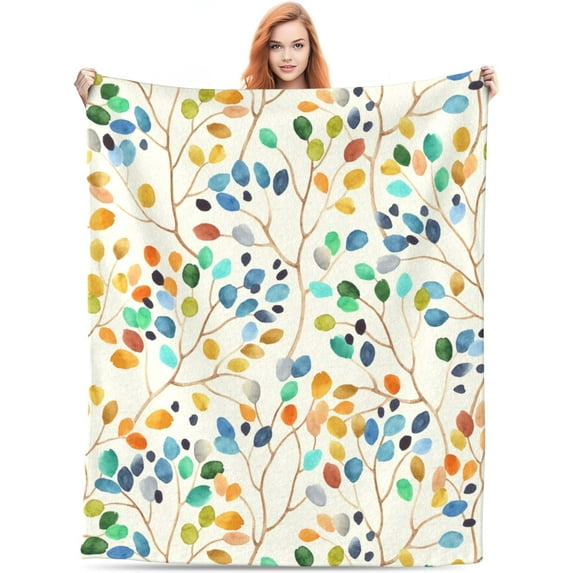 Floral Blanket Gifts for Women Girls for Bed Living Room Bedding Couch Soft Lightweight Warm Cozy Abstract Bright Colorful Leaves Throw Blankets Decor 50x60in All Seasons