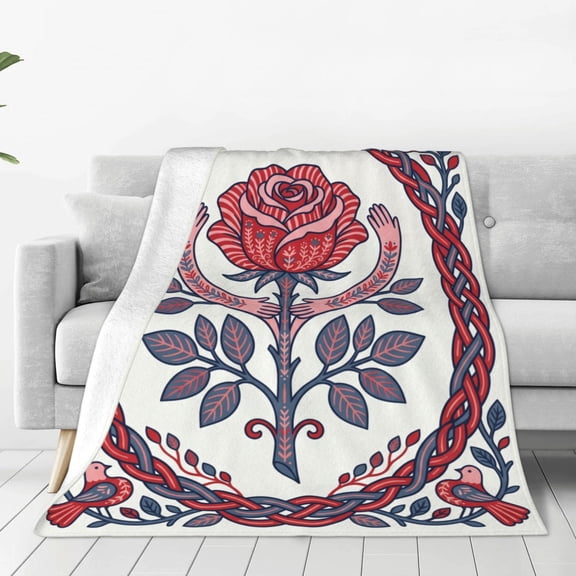 Floral Blanket,Vintage Pink Rose Throw Blankets,Birthday Gifts for Women & Flower Lovers,Lightweight Soft Flannel,for Picnic Sofa Couch Bed Room Travel,Modern Romantic Decor 50x40