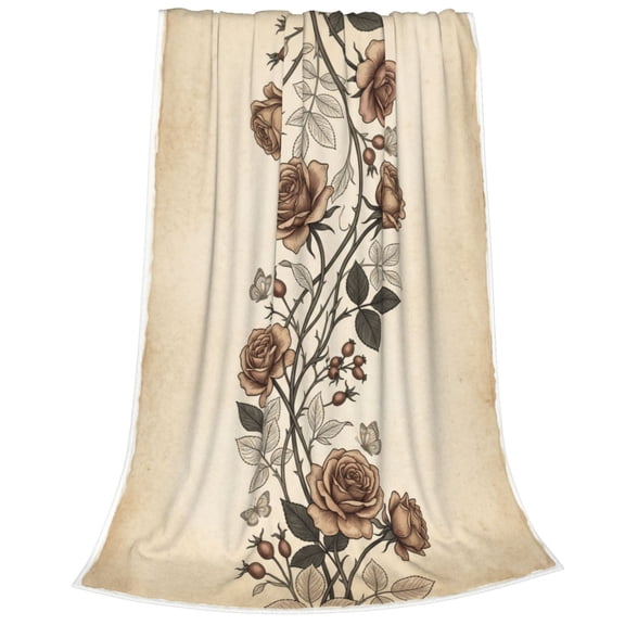 Floral Blanket,Vintage Pink Rose Throw Blankets,Birthday Gifts for Women & Flower Lovers,Lightweight Soft Flannel,for Picnic Sofa Couch Bed Room Travel,Modern Romantic Decor 50x40