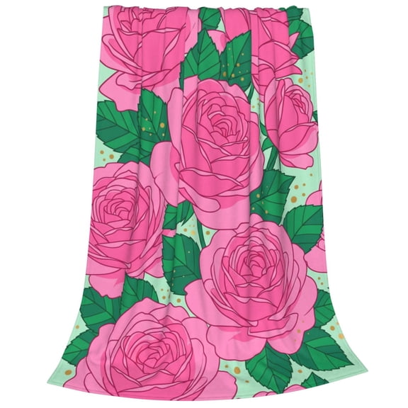 Floral Blanket,Vintage Pink Rose Throw Blankets,Birthday Gifts for Women & Flower Lovers,Lightweight Soft Flannel,for Picnic Sofa Couch Bed Room Travel,Modern Romantic Decor 50x40